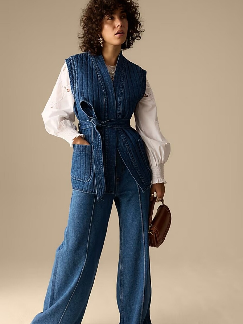 PER UNA 100% cotton denim quilted vest jacket / M